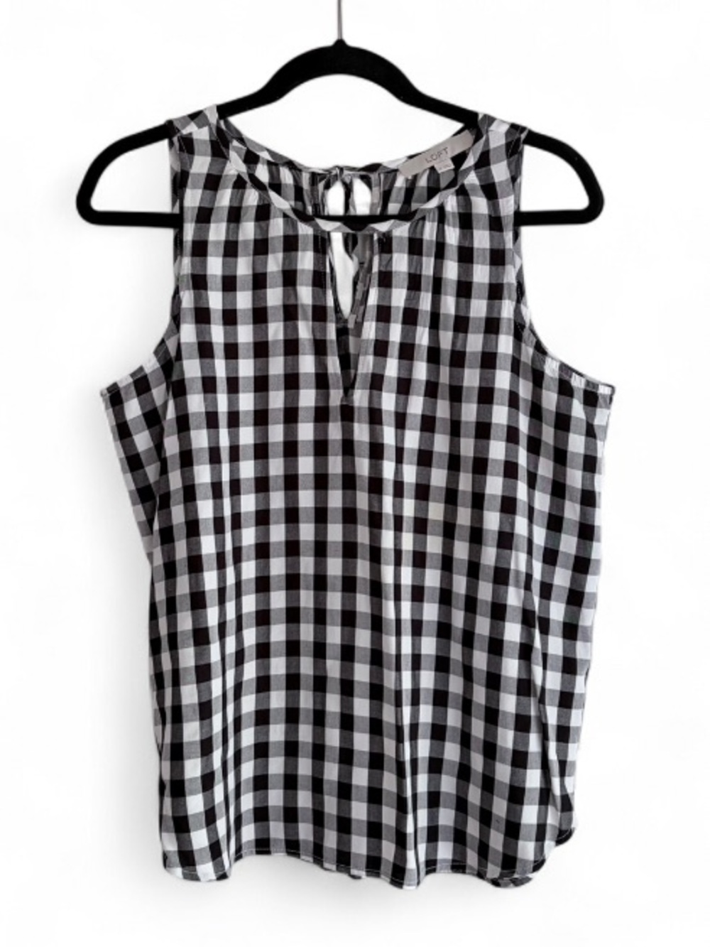 Loft Black and White Gingham Check Sleeveless Blouse Size M